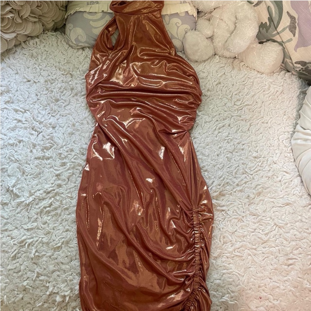 ASOS One Shoulder Dress in Shimmering Copper